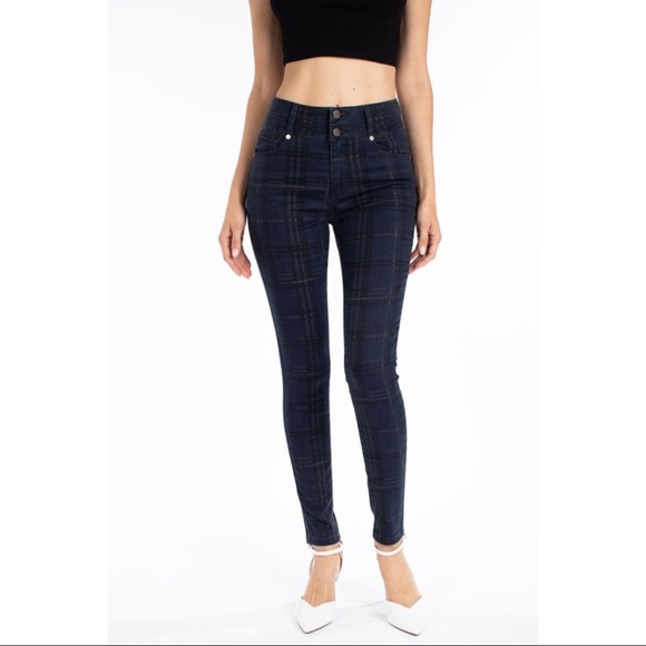 Navy Jeans with Grey/Black Checkers - Picture 3 of 4